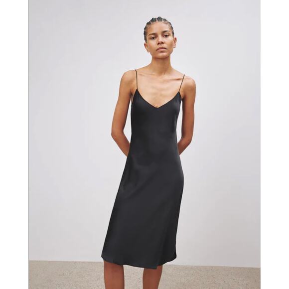 Women's Nili Lotan 100% Silk Cami Slip Midi Dress size L in Black Quiet Luxury - Picture 7 of 7
